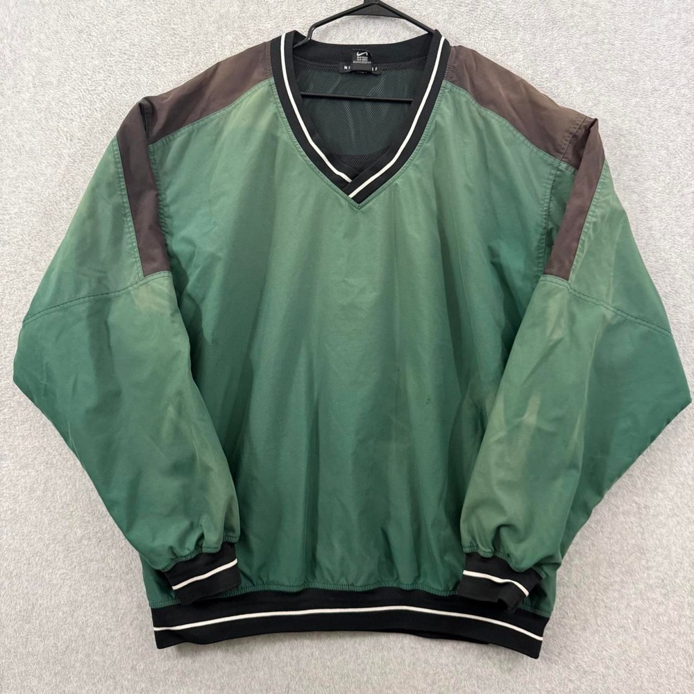 Vintage Nike Golf Y2K Green Black V-Neck Pullover Windbreaker XL 90s Style